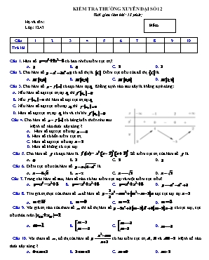 Đề kiểm tra thường xuyên môn Đại số 12